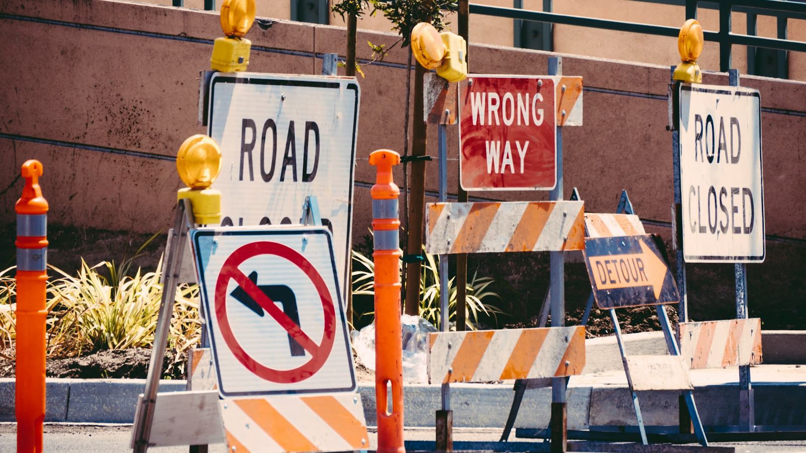 Different types of road work signs.