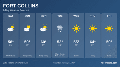 Weather forecast for Fort Collins on 2026-01-31